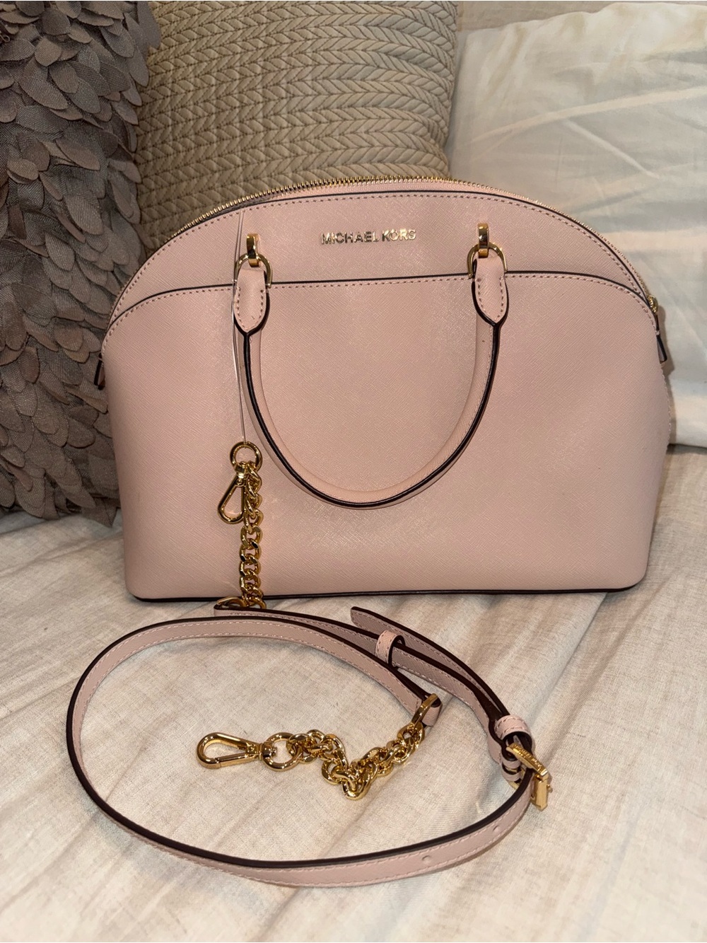 Michael Kors Blush Pink Dome Satchel with Gold Hardware